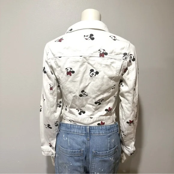 Disney Mickey & Minnie Mouse White Denim Crop Top Jacket Small - Picture 8 of 9